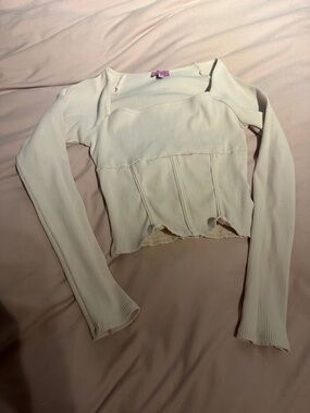 miami Cream Ribbed Long Sleeve Square-Neck Top